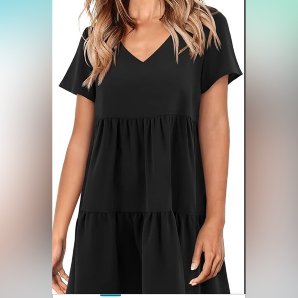 Amoretu Women Tunic Dress V Neck Casual Loose Flowy Swing Shift Dress XXL
